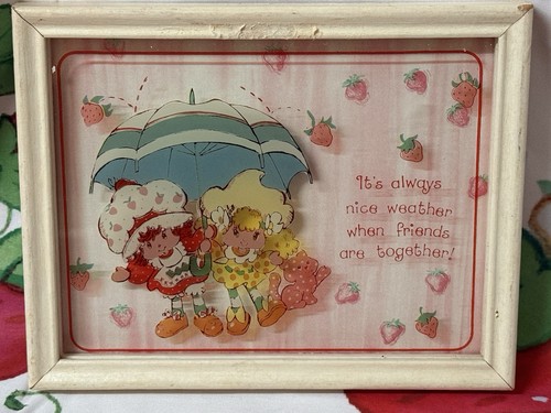 1980 Strawberry Shortcake Painted Glass Wall Art