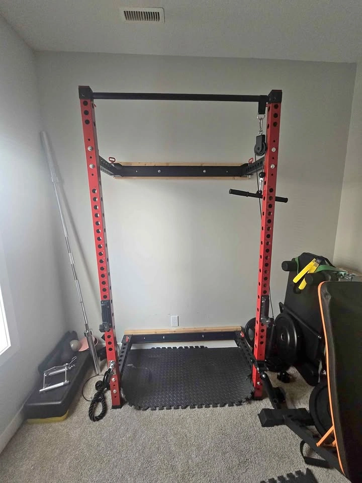Red and black power rack for home gym