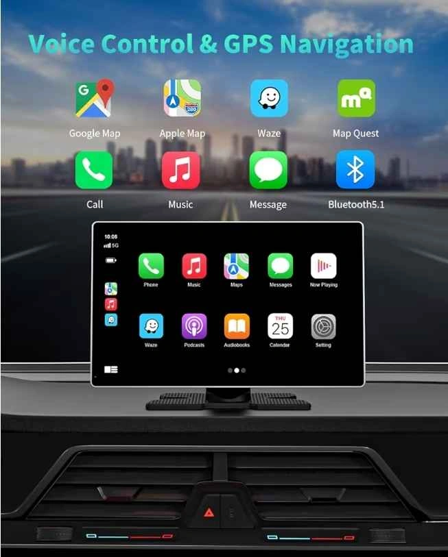 Portable Apple Carplay Screen for Car, 9" Wireless Carplay - photo 4