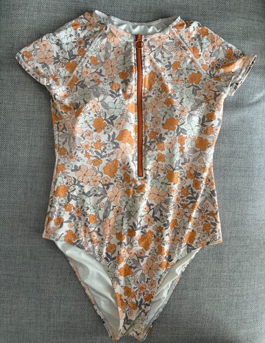 CUPSHE Floral One Piece Swimsuit M High Neck Zip Short Sleeve - photo 5