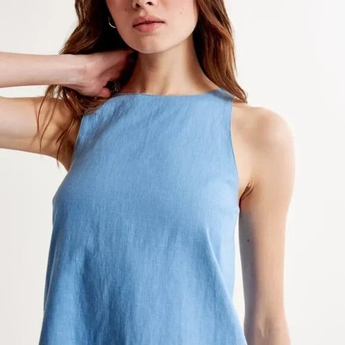 Abercrombie Fitch Linen Blend Dress Medium M BNWT Blue Halter