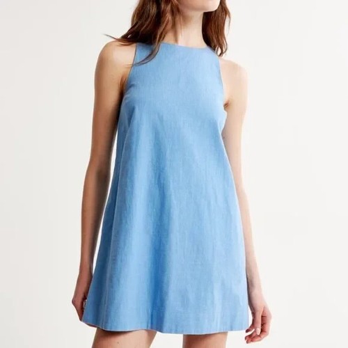 Abercrombie Fitch Linen Blend Dress Medium M BNWT Blue Halter - photo 2