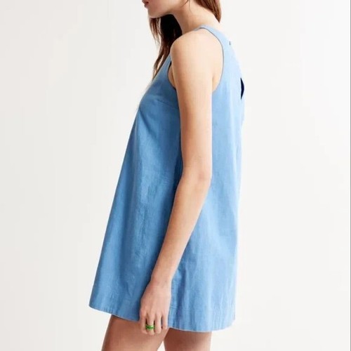 Abercrombie Fitch Linen Blend Dress Medium M BNWT Blue Halter - photo 3