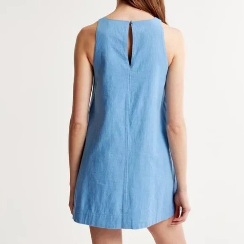 Abercrombie Fitch Linen Blend Dress Medium M BNWT Blue Halter - photo 4