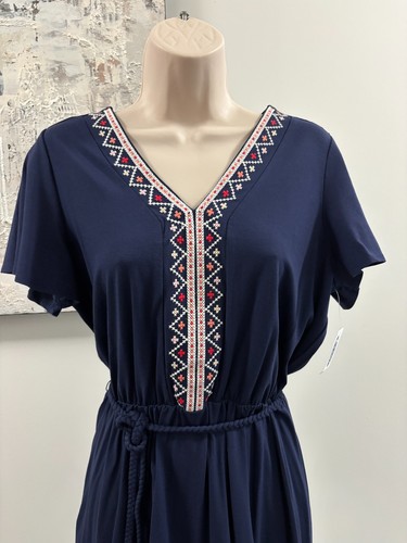 Old Navy Womens S Blue Embroidered V Neck Jersey Dress NWT