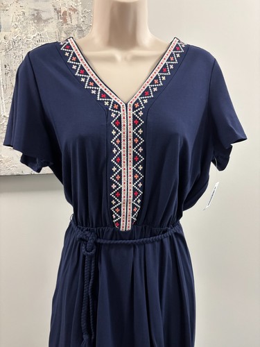 Old Navy Womens S Blue Embroidered V Neck Jersey Dress NWT - photo 3
