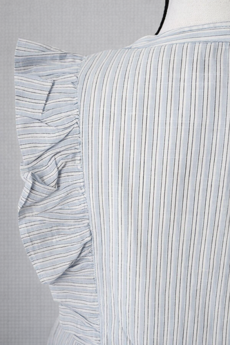 LOFT Pinstripe Blouse Small Blue White Ruffle Babydoll Top - photo 5