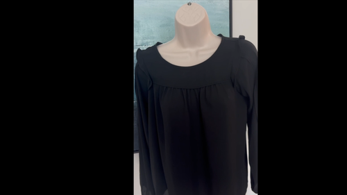 LOFT Black Blouse XS Petite XSP Ruffle Yoke Long Sleeve Top - photo 2