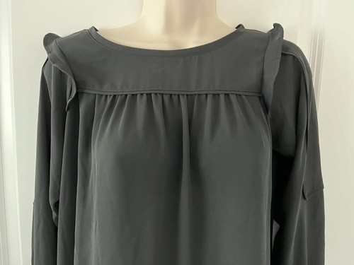 LOFT Black Blouse XS Petite XSP Ruffle Yoke Long Sleeve Top - photo 3