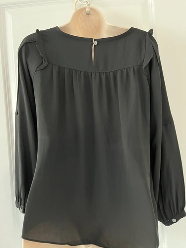 LOFT Black Blouse XS Petite XSP Ruffle Yoke Long Sleeve Top - photo 4