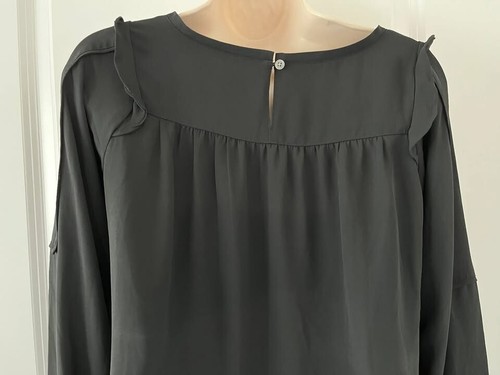 LOFT Black Blouse XS Petite XSP Ruffle Yoke Long Sleeve Top - photo 5