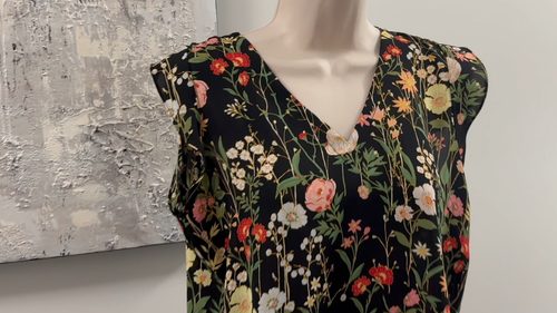 LOFT Black Floral Blouse Small Petite SP Ruffle Flutter Sleeve - photo 2