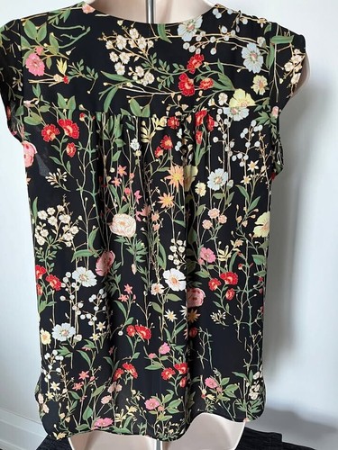 LOFT Black Floral Blouse Small Petite SP Ruffle Flutter Sleeve - photo 4