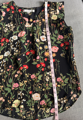LOFT Black Floral Blouse Small Petite SP Ruffle Flutter Sleeve - photo 5