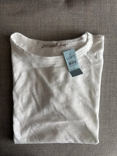 LOFT Side Button Tee Medium Petite MP BNWT White Cotton - photo 2