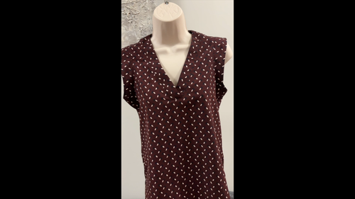 Ann Taylor Ruffle Neck Blouse XS Petite XSP LN Wine Geo Dot - photo 2