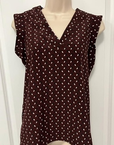 Ann Taylor Ruffle Neck Blouse XS Petite XSP LN Wine Geo Dot - photo 3