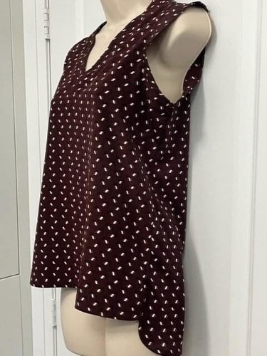 Ann Taylor Ruffle Neck Blouse XS Petite XSP LN Wine Geo Dot - photo 4