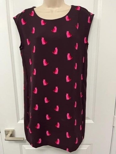 LOFT Cat Print Dress Small Petite SP BNWT Eggplant Purple - photo 2