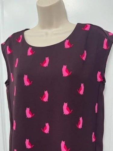 LOFT Cat Print Dress Small Petite SP BNWT Eggplant Purple - photo 3