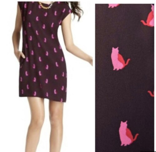 LOFT Cat Print Dress Small Petite SP BNWT Eggplant Purple - photo 5