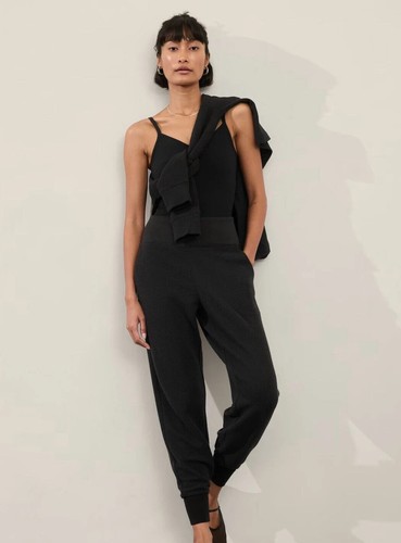 Athleta Coaster Luxe Waffle Jogger Medium Petite Black BNWT