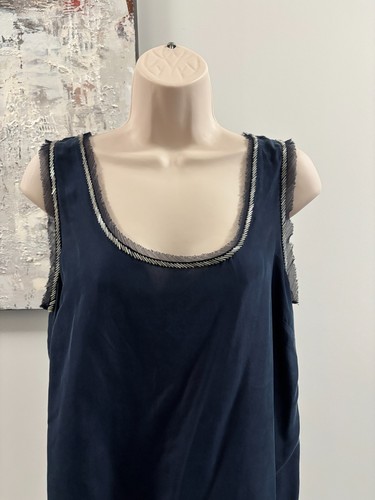 LOFT 100% Silk Cami Top Small Slate Blue Sequin Beaded Trim
