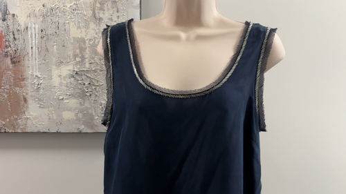 LOFT 100% Silk Cami Top Small Slate Blue Sequin Beaded Trim - photo 2