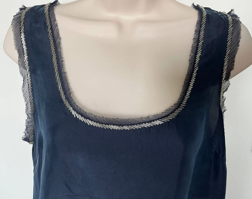 LOFT 100% Silk Cami Top Small Slate Blue Sequin Beaded Trim - photo 3