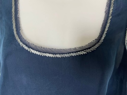 LOFT 100% Silk Cami Top Small Slate Blue Sequin Beaded Trim - photo 4