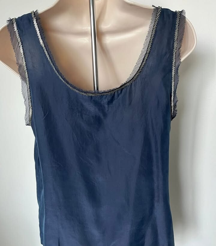 LOFT 100% Silk Cami Top Small Slate Blue Sequin Beaded Trim - photo 5