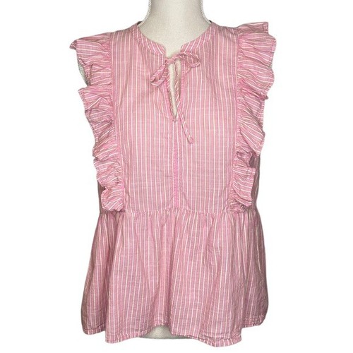 LOFT Pinstripe Blouse Small S NWT Pink White Ruffle Top
