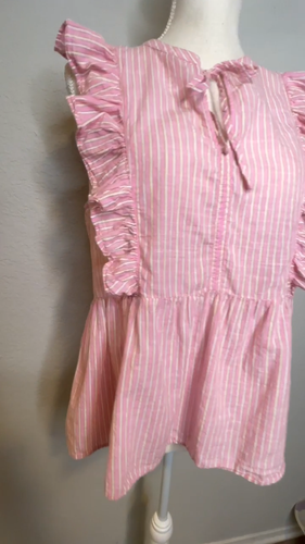 LOFT Pinstripe Blouse Small S NWT Pink White Ruffle Top - photo 2