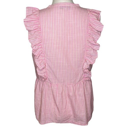 LOFT Pinstripe Blouse Small S NWT Pink White Ruffle Top - photo 4