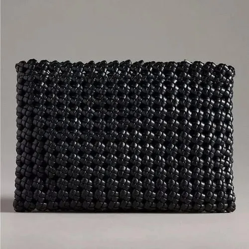 Anthropologie Kalani Black Woven Knot Clutch Vegan Leather - photo 4