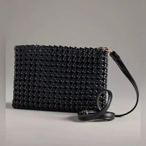 Anthropologie Kalani Black Woven Knot Clutch Vegan Leather - photo 5