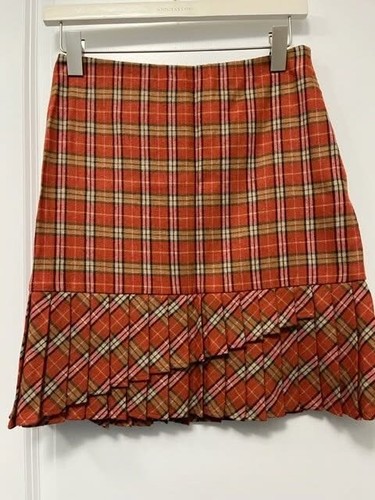 LOFT Plaid Wool Skirt Size 2 BNWT Orange Tartan Pleated