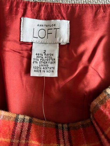 LOFT Plaid Wool Skirt Size 2 BNWT Orange Tartan Pleated - photo 3
