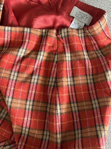 LOFT Plaid Wool Skirt Size 2 BNWT Orange Tartan Pleated - photo 5
