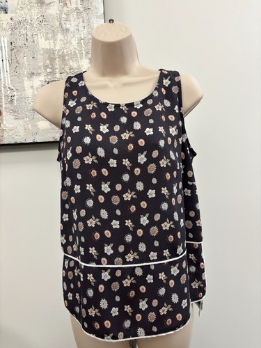 LOFT Floral Sleeveless Blouse SP Small Petite Gray Shell Top
