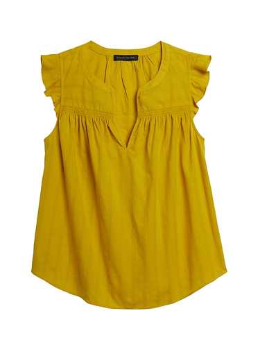 Banana Republic Womens SP Yellow Cotton Ruffle Sleeve Blouse