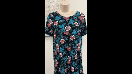 LOFT Botanical Dress Small Petite SP BNWT Black Teal Blue Pink - photo 2