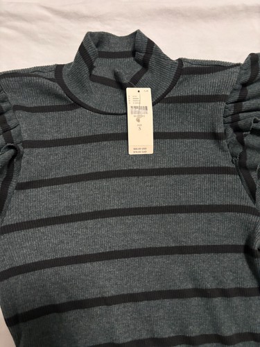 Anthropologie T.La Ruffled Turtleneck Top Small NWT Green Black - photo 5