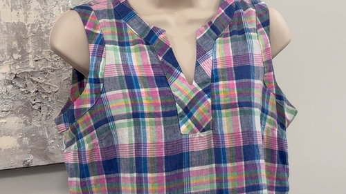 Talbots Linen Top Small Petite SP Plaid Sleeveless VNeck - photo 2
