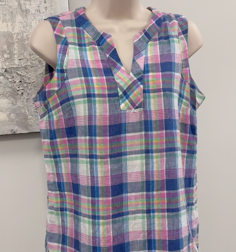 Talbots Linen Top Small Petite SP Plaid Sleeveless VNeck - photo 3