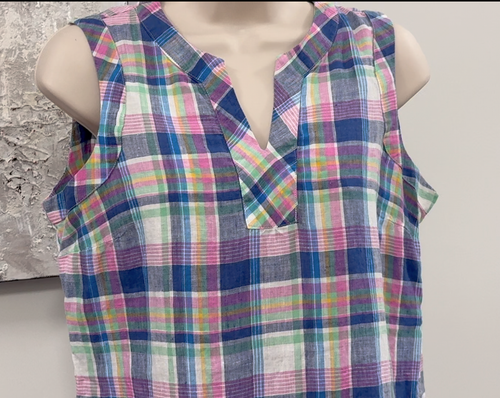 Talbots Linen Top Small Petite SP Plaid Sleeveless VNeck - photo 4
