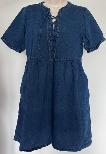 Old Navy Women’s Lace-Up Medium-Wash Jean Denim Shift Dress Smal - photo 3