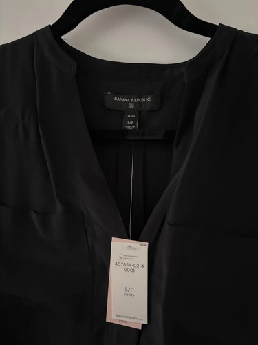 Banana Republic 100% Silk Blouse Small Petite SP BNWT Black - photo 2