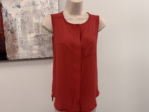 LOFT Red Sleeveless Mixed Media Blouse XS Petite BNWT - photo 3