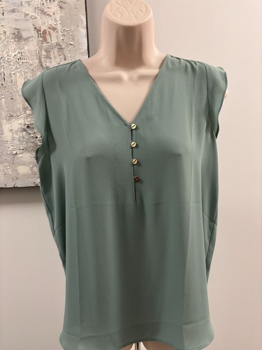 LOFT Ruffle Flutter Sleeve Blouse Small Petite SP Sage Green